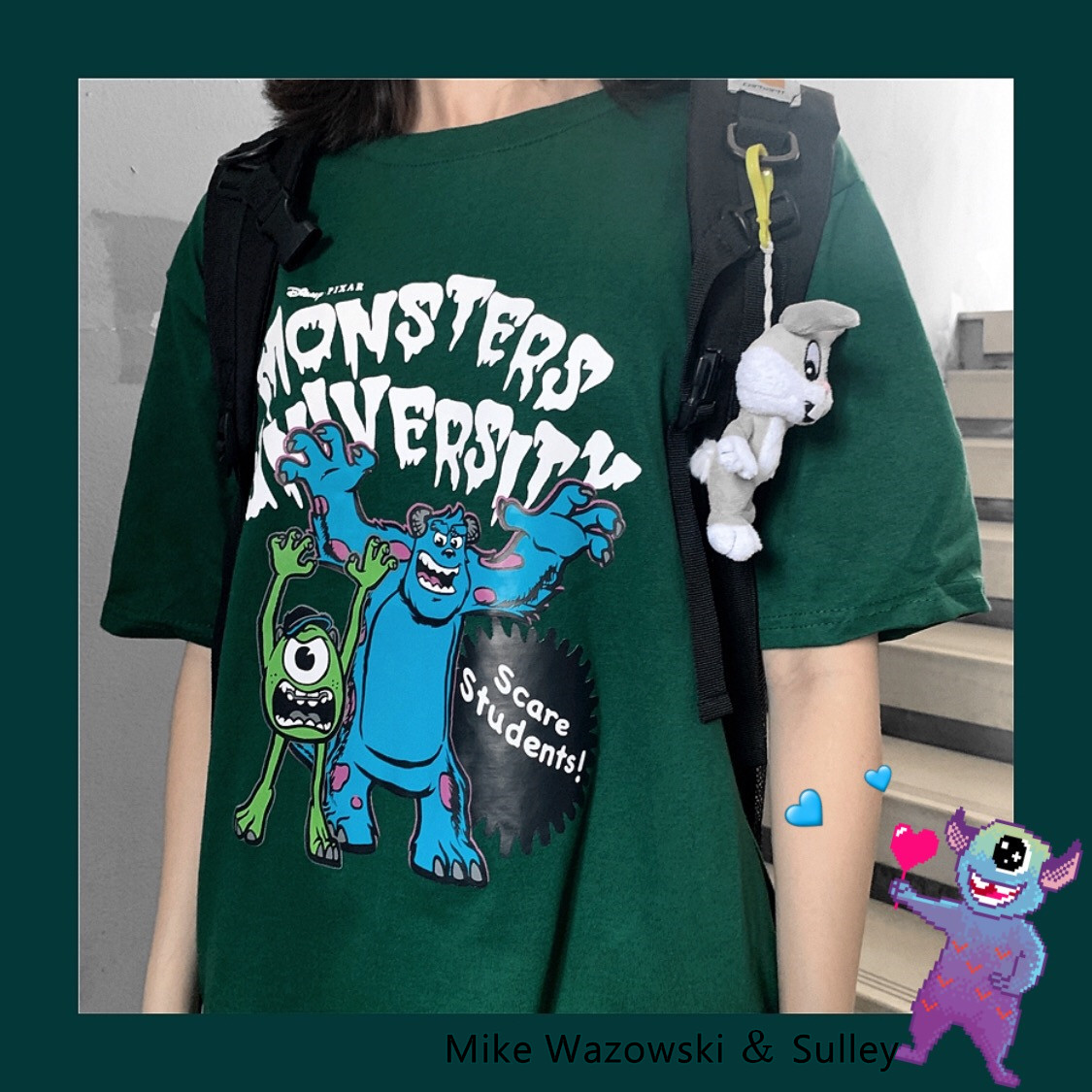 Korean retro cartoon monster university monster big-eyed monster loose cotton short-sleeved T-shirt tee top female summer student