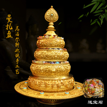 Handicraft Tibetan Buddhist temple offerings pure copper gilt inlaid with gemstones exquisitely carved manzapanmancharo bronze statue