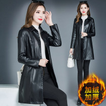 Leather Jacket Womens medium length plus velvet thickened 2020 Autumn and Winter new fashion fashion fashion foreign middle-aged leather jacket tide