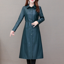 Leather jacket womens spring and autumn 2021 New Korean version of loose temperament long Puskin locomotive windbreaker coat