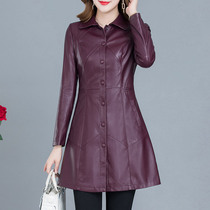 Leather women 2021 Spring and Autumn new middle-aged mother dress Korean version of long slim waist slim women coat tide