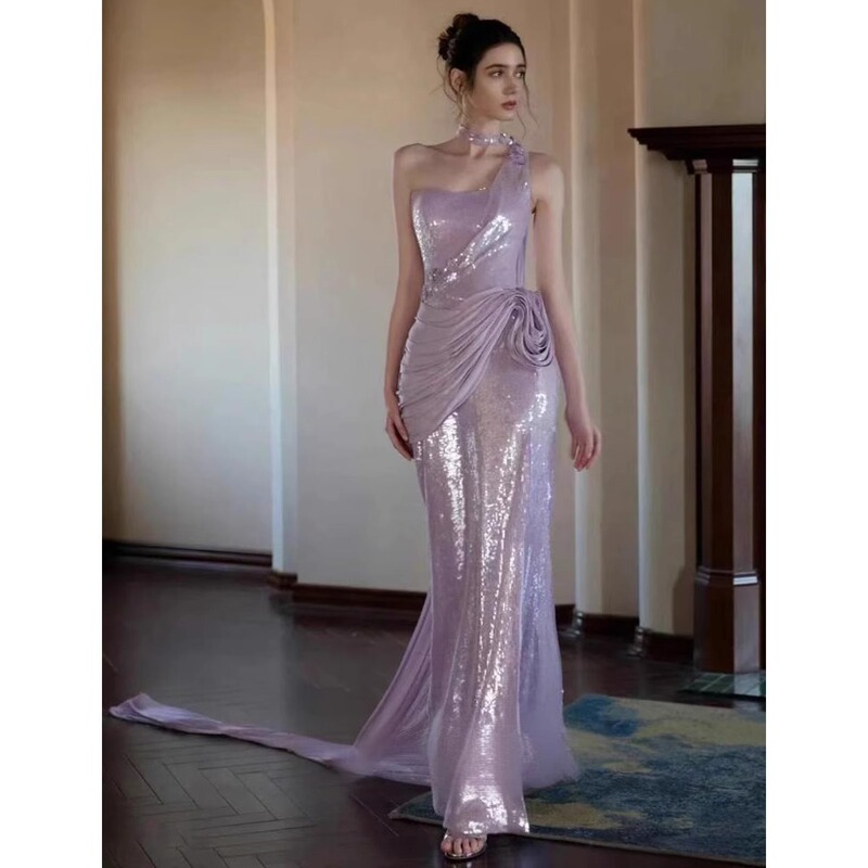Beautiful Purple Evening Dress, Fishtail Skirt, Ladylike Elegant, Hostess Sequins, High-End Feel, Engagement Toast Dress, Bride Beautiful Purple Evening Dress, Fishtail Skirt, Ladylike Elegant, Hostess Sequins, High-End Feel, Engagement Toast Dress, Bride