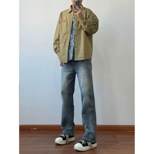 Ретро синие джинсы, штаны, в американском стиле, свободный прямой крой