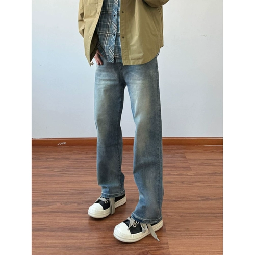 Ретро синие джинсы, штаны, в американском стиле, свободный прямой крой