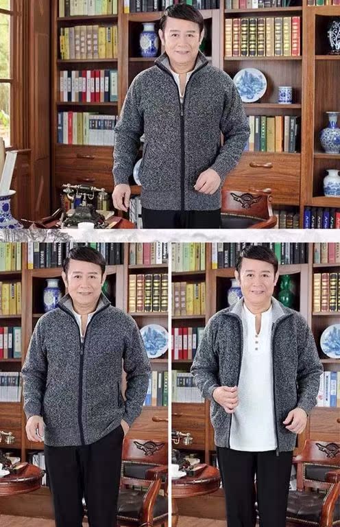 Mùa thu và mùa đông nam trung niên áo len cashmere dày cộng với áo len nhung áo len cha trung niên áo thể thao