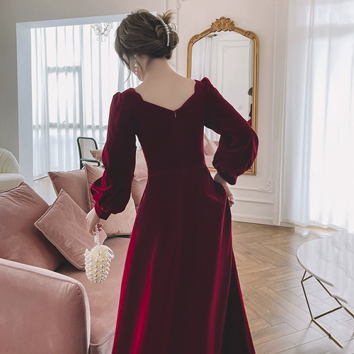 Вечернее платье, свадебное платье, бархатный лонгслив, изысканный стиль