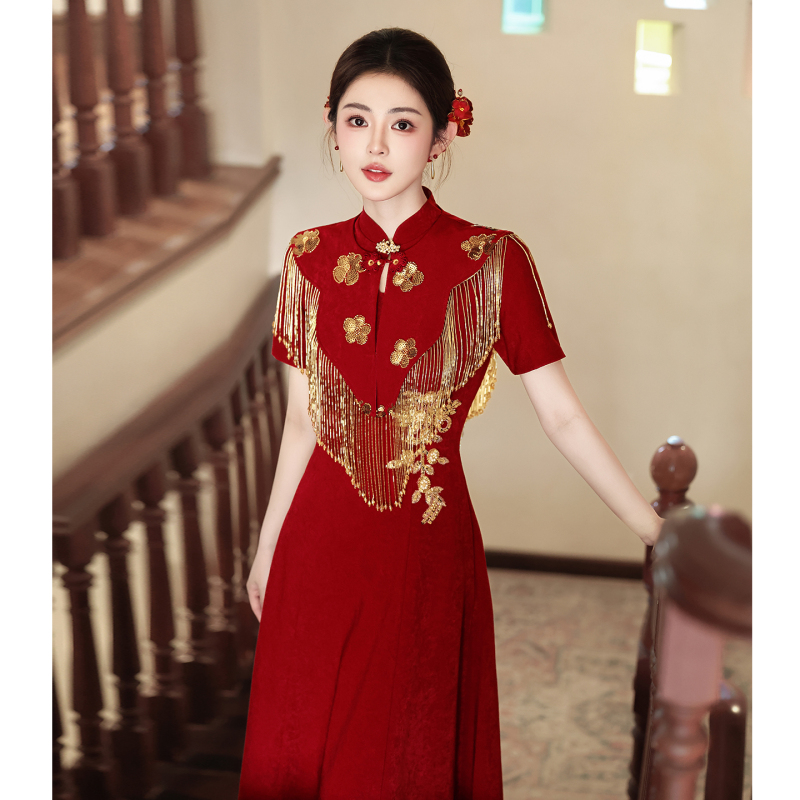 Red Toast Dress Bridal Cheongsam 2026 New Style New Chinese Style Engagement Dress Wedding Dress with a High-End Feel and Tassels