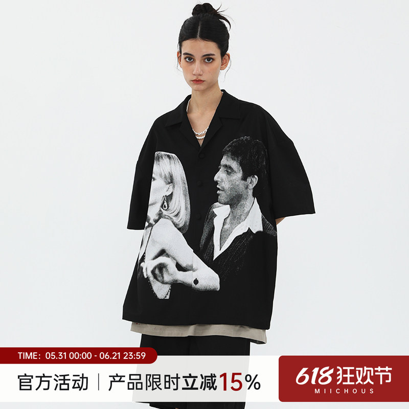 Miichous (Miqiu Temple) 23Ss Scarface Movie-Themed Portrait Print Elegant Short-Sleeve Shirt Miichous (Miqiu Temple) 23Ss Scarface Movie-Themed Portrait Print Elegant Short-Sleeve Shirt