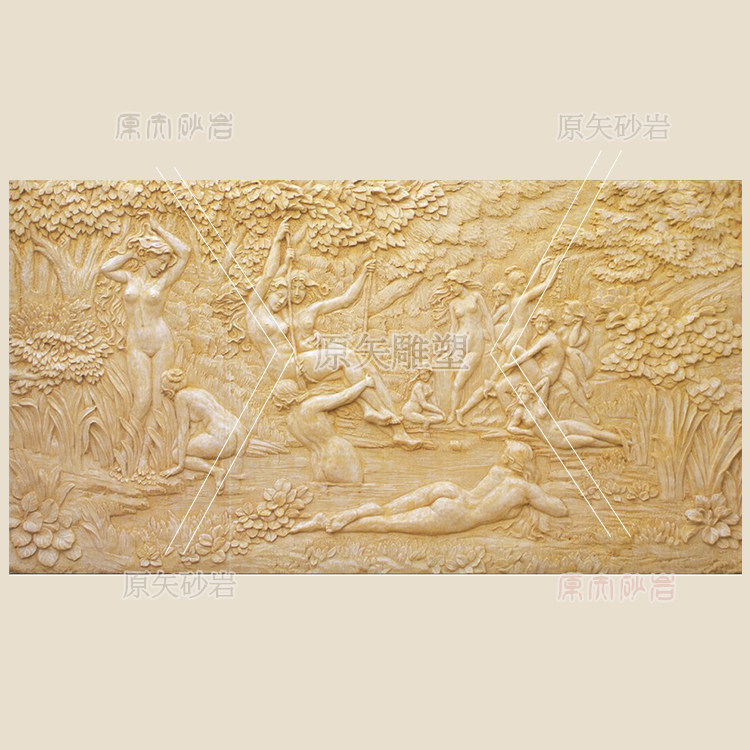 Custom-made sandstone relief hotel bath club European-style sandstone character mural background wall exterior wall brick carving lady painting