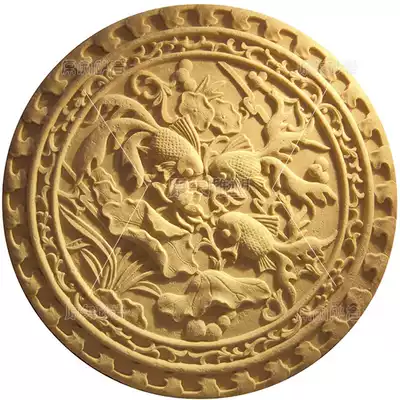 Outdoor artificial sandstone relief Villa courtyard decoration round relief Chinese sand sculpture fish Lotus map sand rock lotus picture