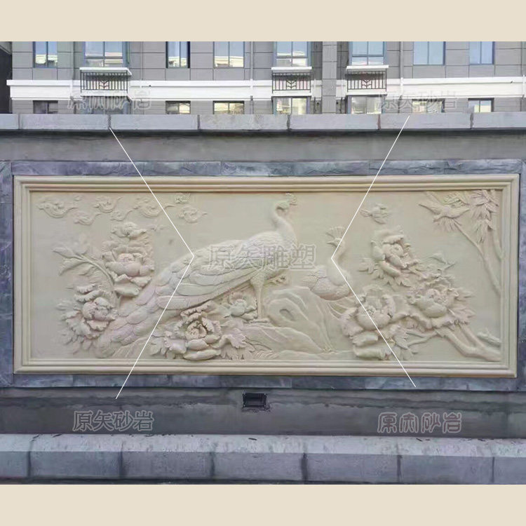 Custom-made sand relief antique bronze fiberglass relief villa exterior wall decorated with sand stone peony mural sand carving board