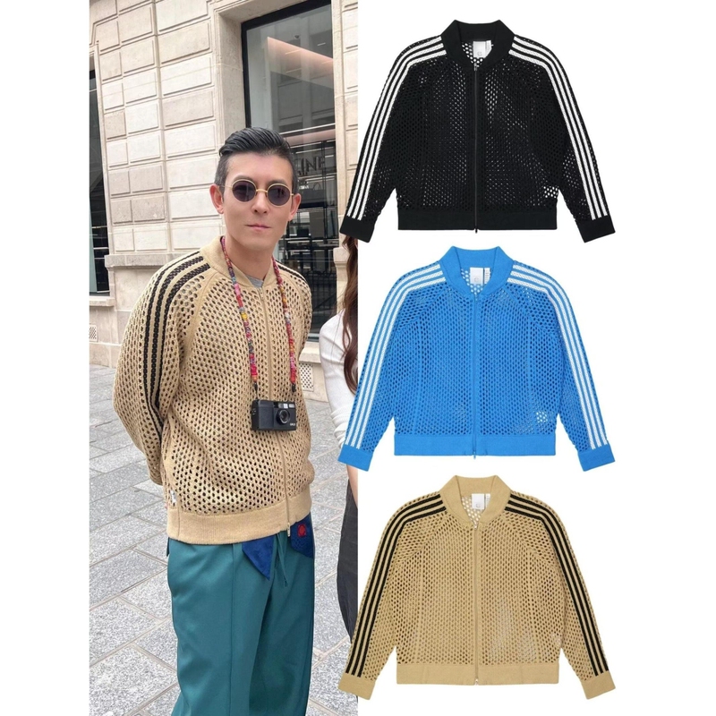 Mesh Knit Sweater Jacket, Unisex, Black