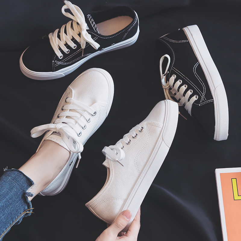 2022 Summer New Canvas Wave Shoes Women Little White Shoes Han Edition Students 100 Hitch Casual Flat Bottom White Cloth Shoes Board Shoes