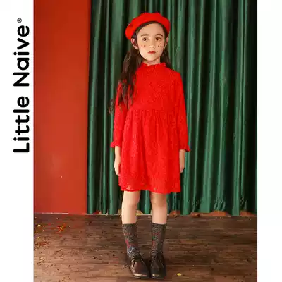 LittleNaive girls long sleeve lace dress 2019 autumn and winter New Christmas New Year dress dress