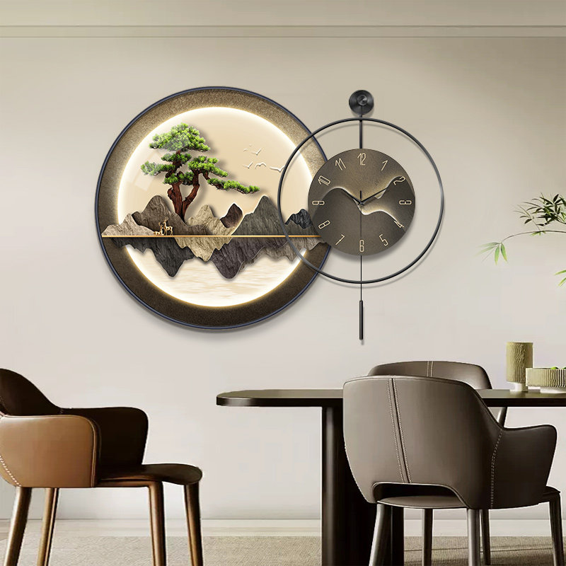2023 new clock hanging clock Living room Creative new Chinese style Wind restaurant Decorative Painting Table Silent Clock Table Hanging Wall-Taobao