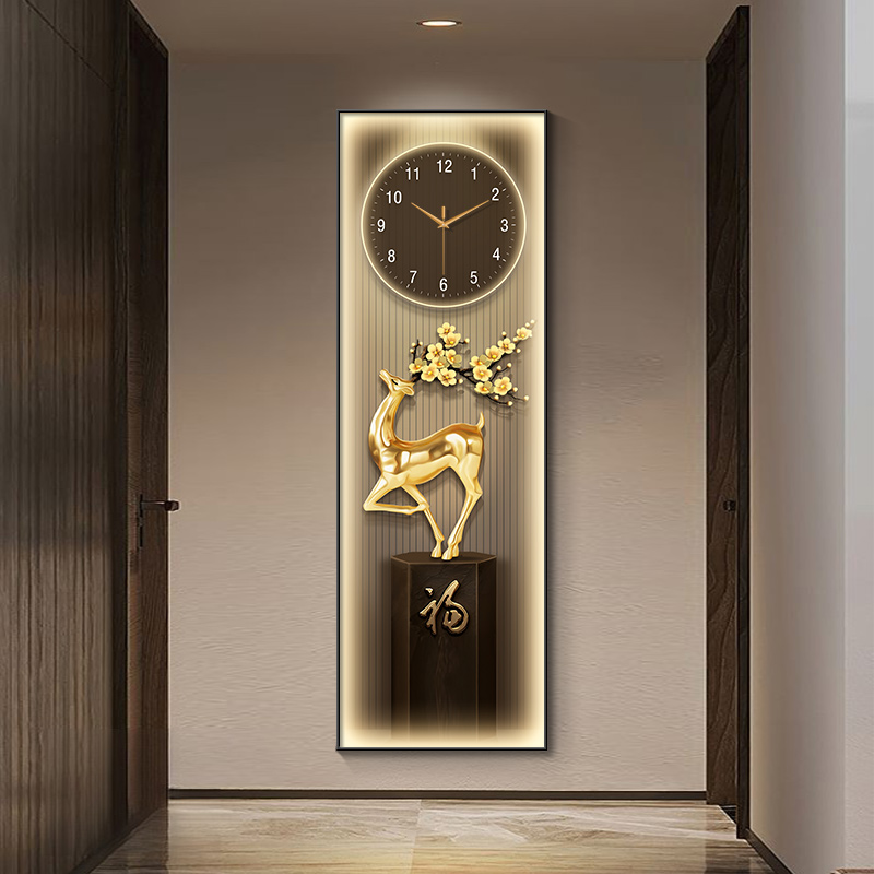Entrance Xuanguan Watches Light And Luxurious Art Clock Hanging Clock Living Room Free From Punching 2023 New Clock Hanging Wall With Lamp Painting-Taobao