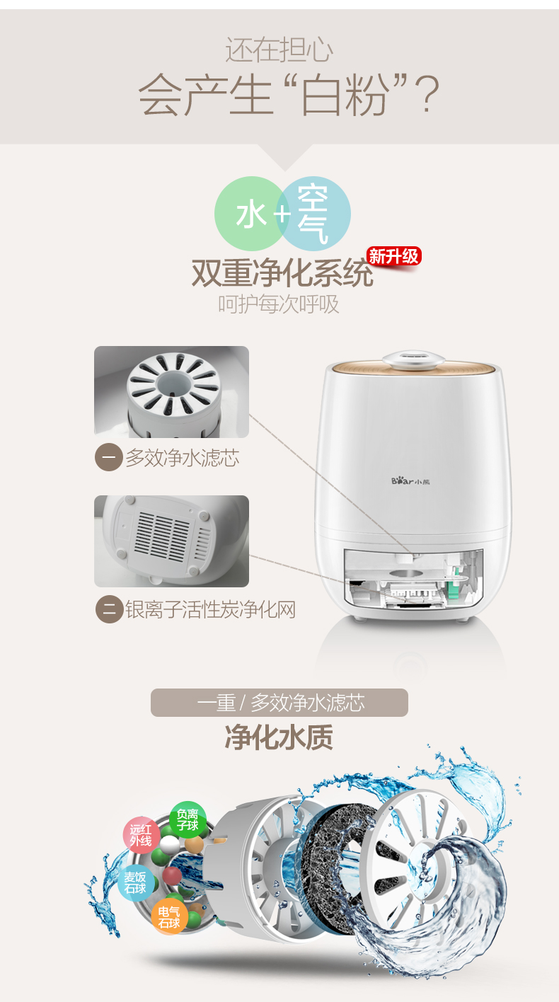 máy tạo độ ẩm cho trẻ sơ sinh Bear / Cubs JSQ-A50U1 Máy tạo độ ẩm Hộ gia đình Im lặng Công suất lớn Máy lọc không khí - Máy giữ ẩm máy phun ẩm