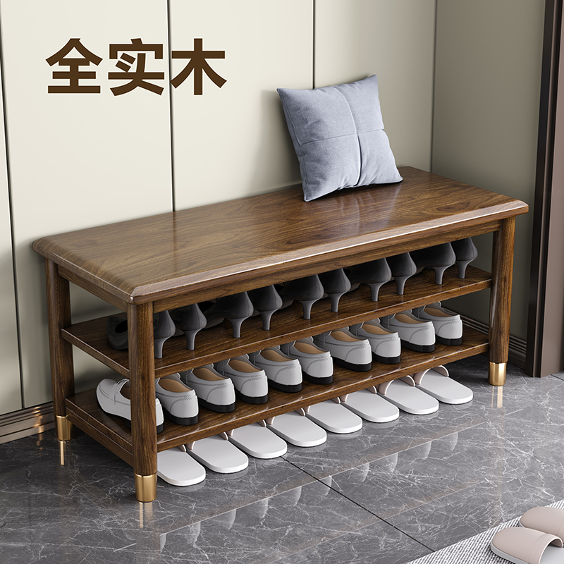 New Chinese all-solid wood replacement shoe stool light luxury shoe frame entry door can take the shoe cabinet in the door to wear shoe stool as one household