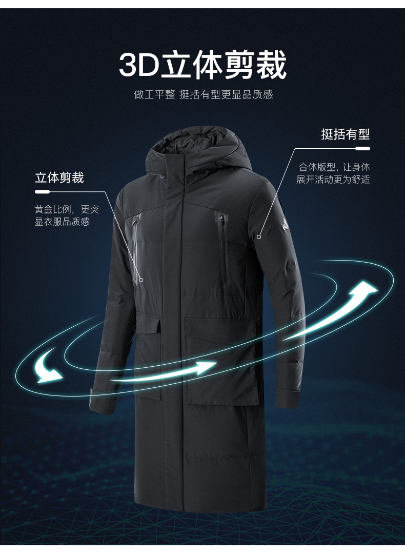 七匹狼 专柜同款 男士过膝连帽羽绒服 90%鹅绒 图8