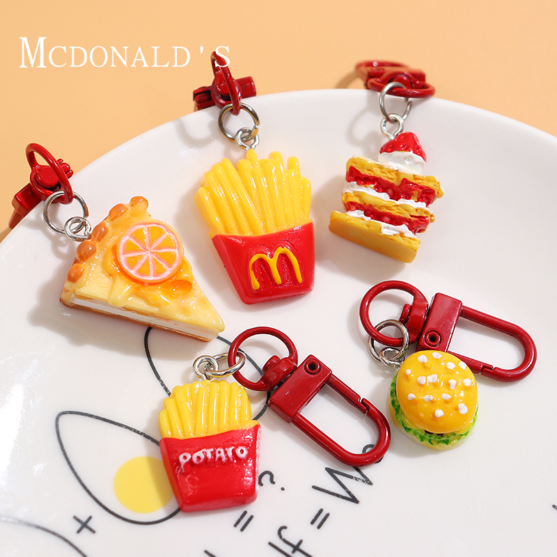 Simulated Food Toy DIY Hamburger and Fries Keychain, Cute and Fun Bag Pendant, Student Earphone Pendant, Small Gift