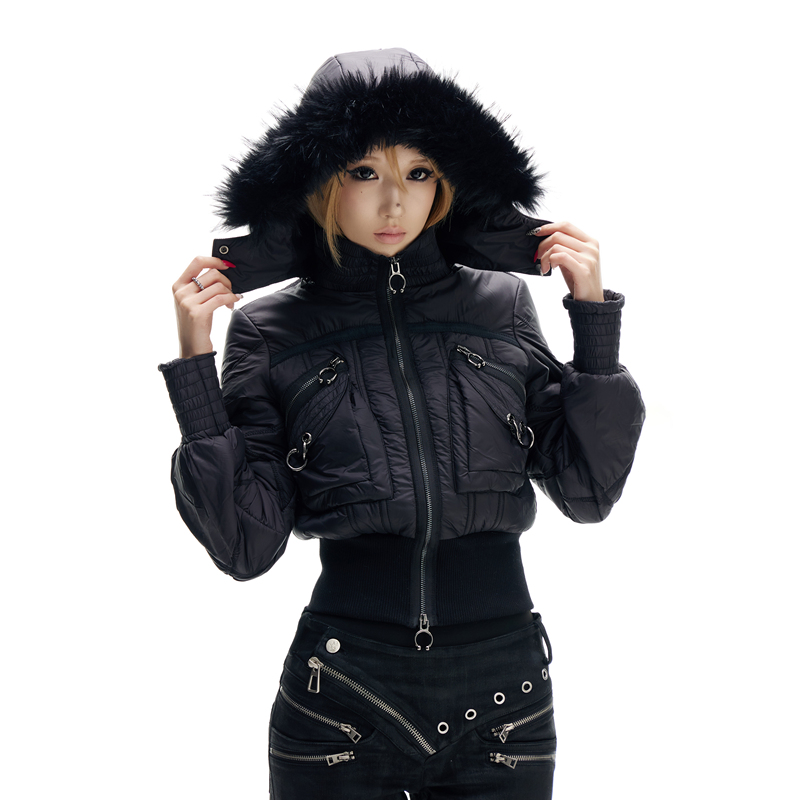 Heavy-Duty Original Design! Short Cotton Jacket with Multiple Zippers and Perforated Rings, Detachable Hood, 150g Cashmere