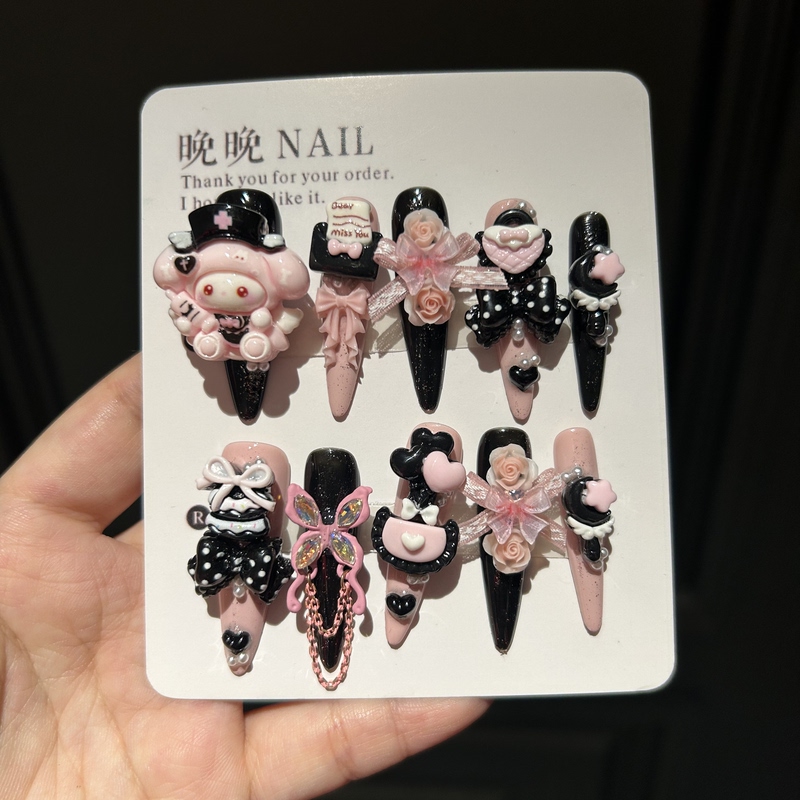 Sanrio's Pure Handmade Wearable Nails, Cute Cartoon Nail Stickers, Finished Removable Fake Nails Sanrio's Pure Handmade Wearable Nails, Cute Cartoon Nail Stickers, Finished Removable Fake Nails
