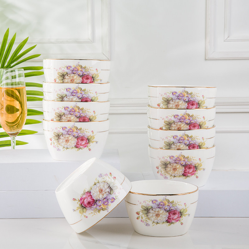 Day Style Square Bowl Square 4 5 Inch Golden Small Bowl Home Han Bowl Rice Bowl with Bone Porcelain Tableware Rice Bowl