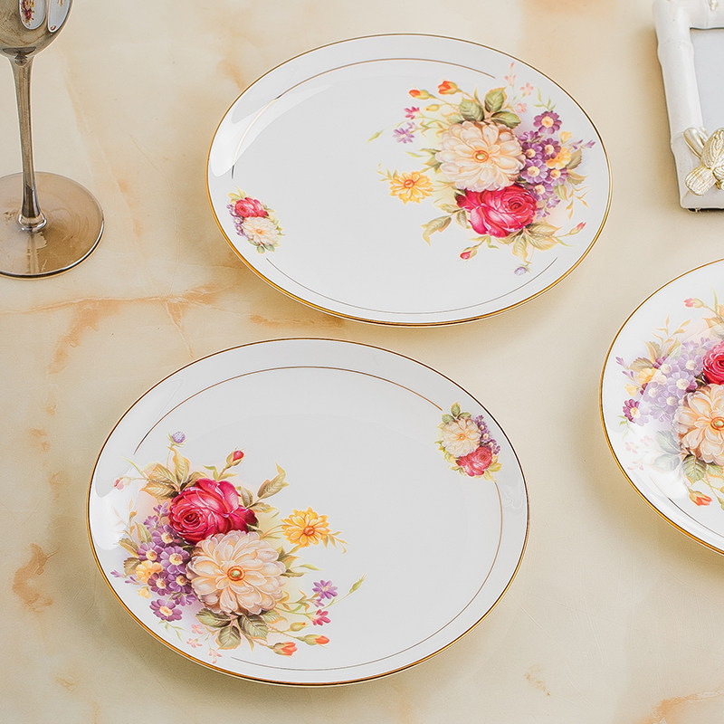 Spaghetti disc Porcelain Disc Shallow Pan Cold Pan Zipan Bull Drain Pan Rose Pan Round Jingdezhen Bone porcelain dinner plate