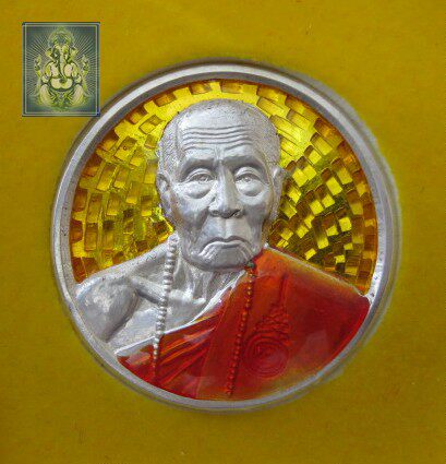 Thailand's Buddhist card: Longpukambou Buddha's self-made colorful pure silver face on 2554