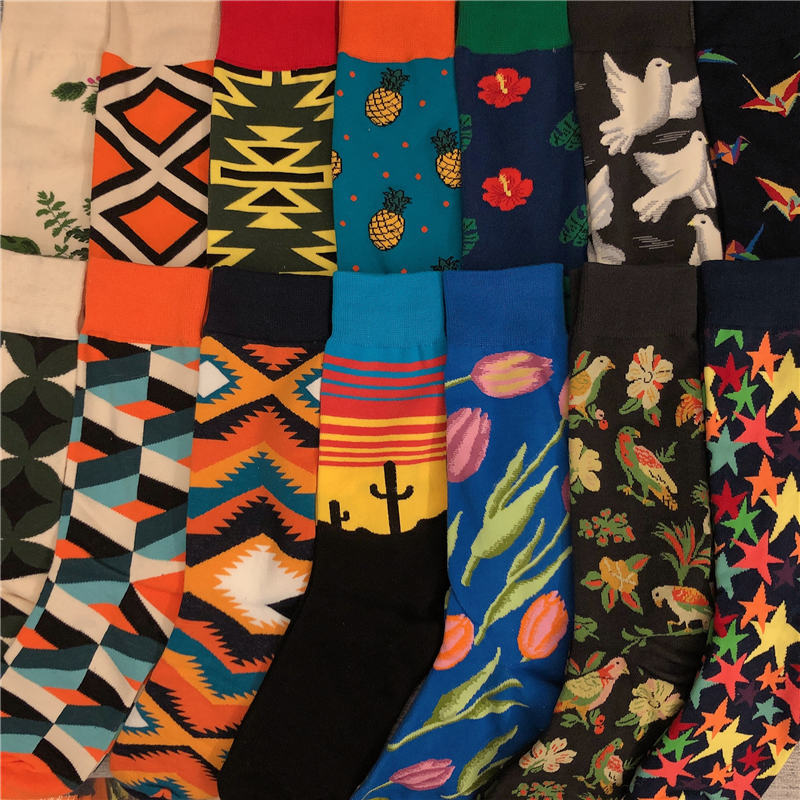 Mid-Length Socks with Bird Sounds, Floral Fragrance, Lotus Pond, Moonlight, Paper Cranes, Diamond Pattern, Pop Art, Tulips, Desert, Cactus, and Pigeons