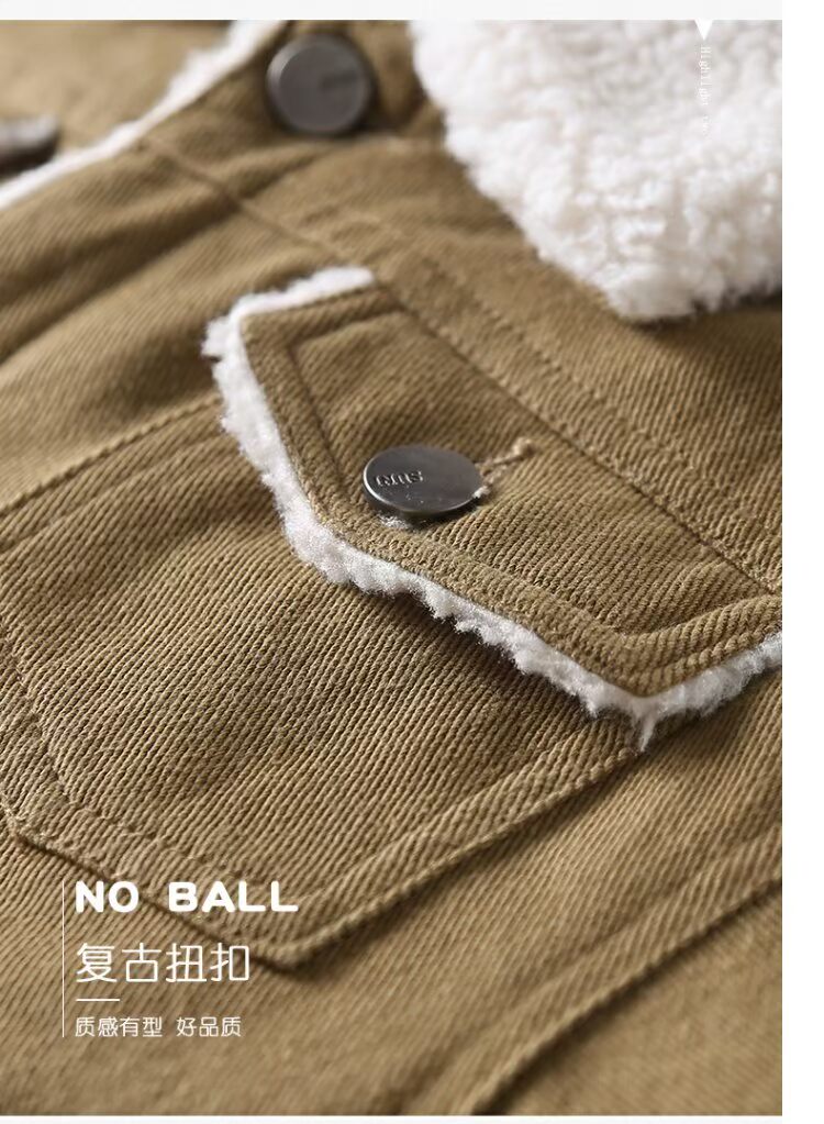 Quần áo denim nam mùa đông 2018 trẻ em phiên bản Hàn Quốc ngắn cổ áo sơ mi cổ lông cừu nhung dày áo khoác nước ngoài shop quần áo trẻ em đẹp