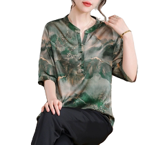 Middle-aged mother summer dress Chinese style mulberry silk top noble middle-aged and elderly womens clothing 2024 new large size silk top