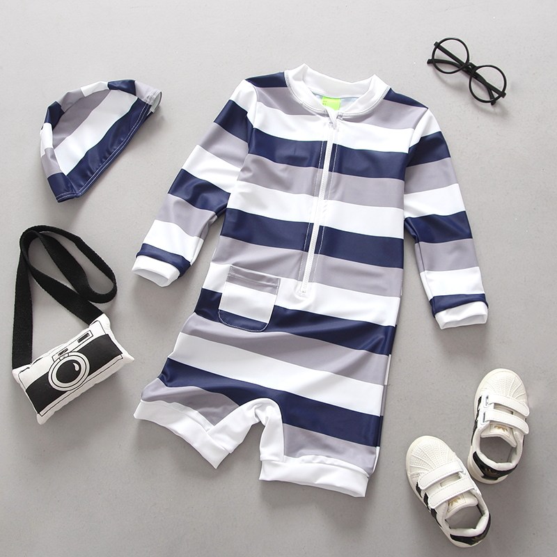 Korean children's swimsuit boys boys baby small fresh stripe quick-drying anti-UV sunscreen surf suit set