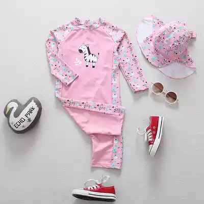 British INS children's swimsuit girl baby baby one-piece sunscreen anti-UV swimsuit set surf suit