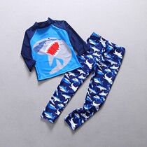  Korean childrens split swimsuit Boys beach sunscreen long-sleeved shark middle-aged children handsome hot spring swimsuit set