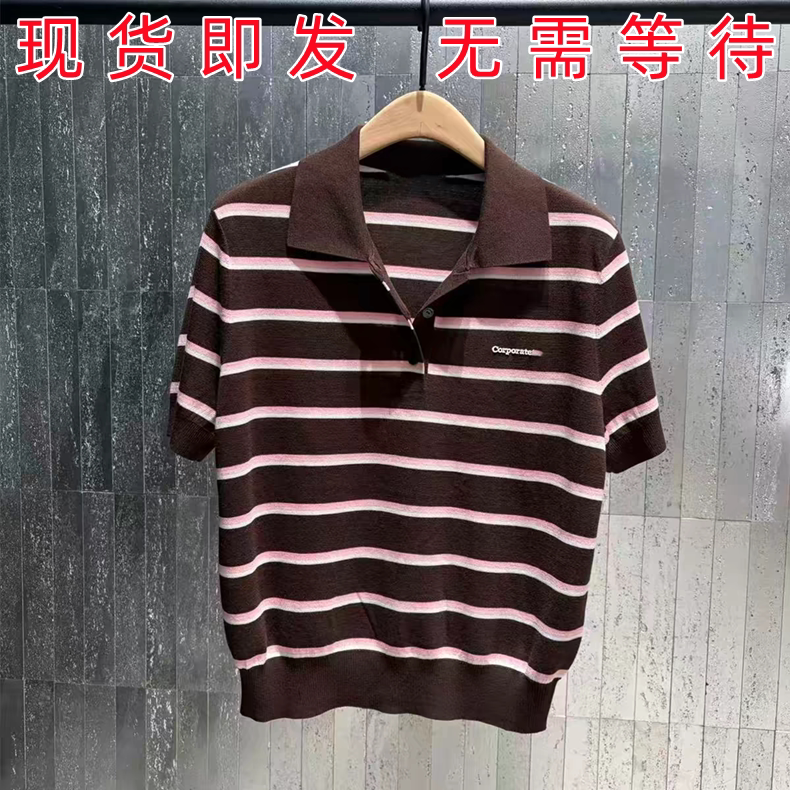 [Same Style as in Shopping Malls] m Mojia Genuine 2026 Spring/Summer New Product Lightweight Slightly Sheer Striped Pullover Knit Top for Women