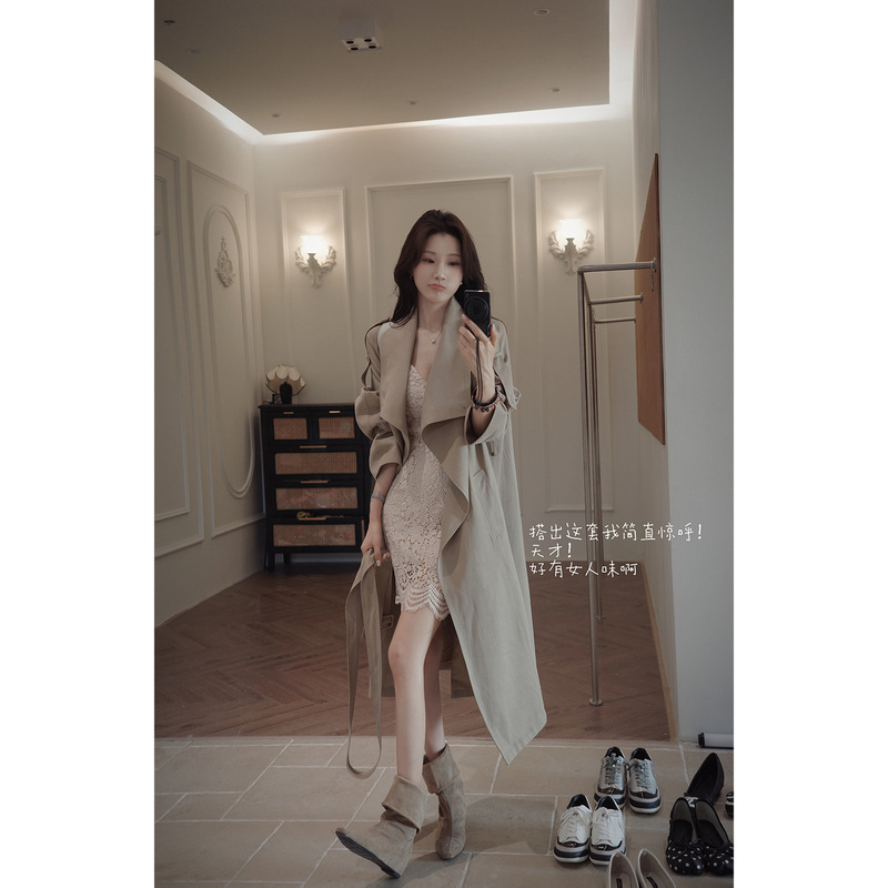 Chen Liuliu Wind Rises in London'Korean Style Khaki Trench Coat for Women, Mid-Length Autumn Lapel Coat' Chen Liuliu Wind Rises in London'Korean Style Khaki Trench Coat for Women, Mid-Length Autumn Lapel Coat'