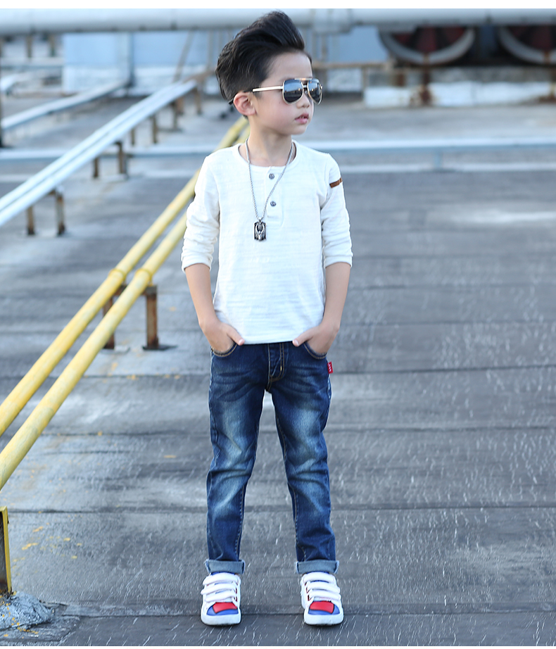 Quần jeans bé trai 2018 mới cộng với nhung co giãn mềm mại mùa thu 4-5-6 tuổi trẻ em quần cotton giản dị váy đầm trẻ em 13 tuổi