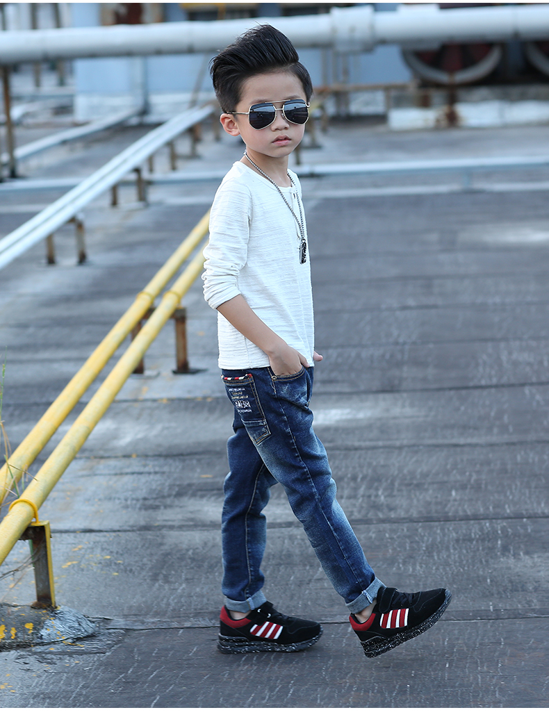 Quần jeans bé trai 2018 mới cộng với nhung co giãn mềm mại mùa thu 4-5-6 tuổi trẻ em quần cotton giản dị váy đầm trẻ em 13 tuổi