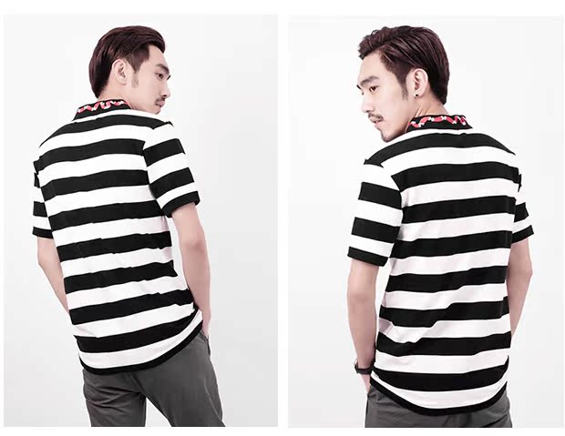 Áo thun nam tay ngắn thêu rắn rắn sọc ong cotton cotton mùa hè lỏng lẻo ve áo mùa hè nam POLO áo polo sói