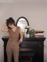 Chen Shu same fashion v-neck khaki vest sky blue double-breasted summer Cherry pollen vest blue vest