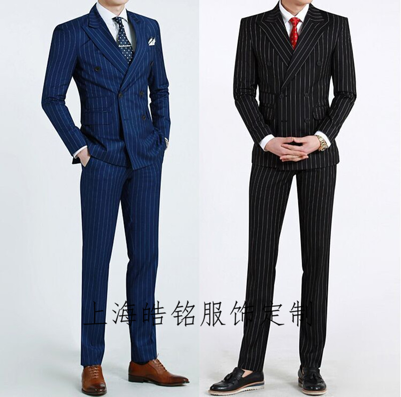 Tailored to the Inn Wind stripe Double platoon buckle Western suit Groom Men's Wedding Business Positive Suit Custom