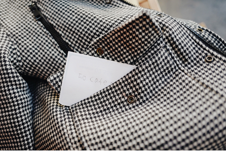 WENGNA Houndstooth Áo trùm đầu có lông (30% len) áo phao nam hàn quốc