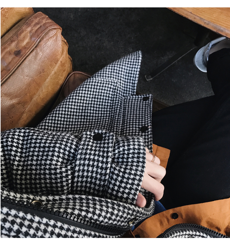 WENGNA Houndstooth Áo trùm đầu có lông (30% len) áo phao nam hàn quốc