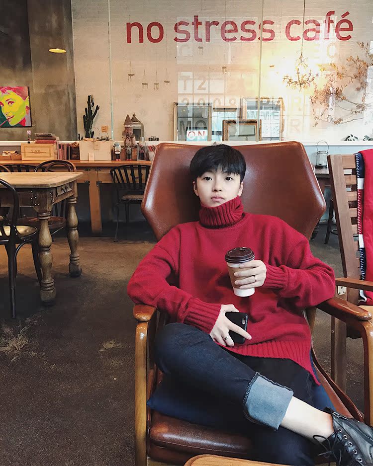 [WENGNA] Áo len 3 màu rắn màu thoải mái chia áo len cao cổ áo nam