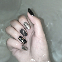  Nail art patch finished black mid-length round head star moon cat eye wearable ins net red with the same paragraph to remove fake nails