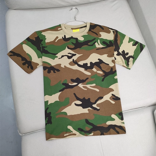 Летняя хлопковая приятная телу камуфляжная футболка с коротким рукавом, круглый воротник