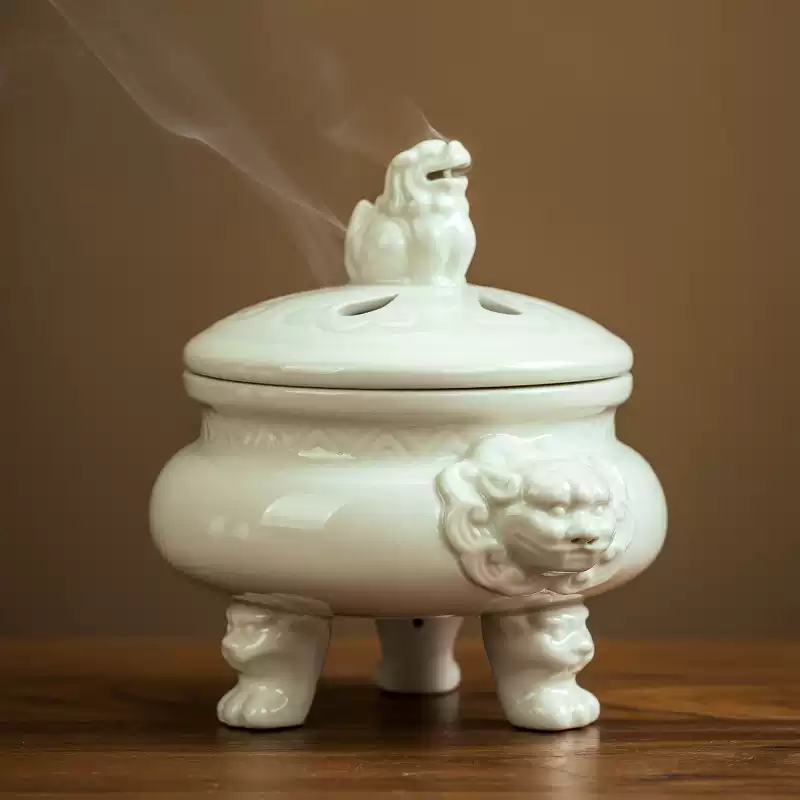 宋式香炉定窑三足双耳狮炉陶瓷盘香炉仿古香薰