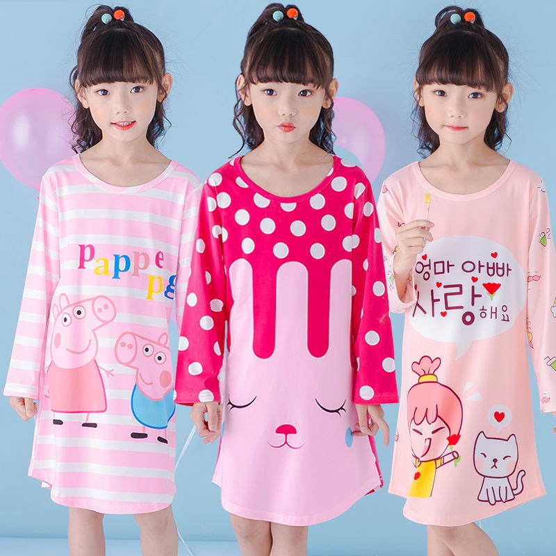 Children Sleeping Skirts Long Sleeves Skirt Summer Girls Modale Baby Air Conditioning Suit Little Girl's Pyjamas CUHK Children's Home Clothes