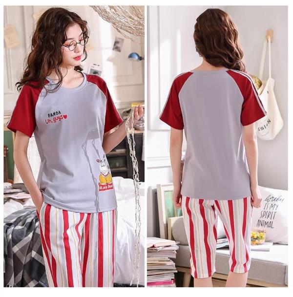 Bộ đồ ngủ mùa hè Phụ nữ Cotton Hoạt hình ngắn tay Quần cắt cúp Dịch vụ gia đình Hàn Quốc - Bộ Pajama thời trang nữ cao cấp